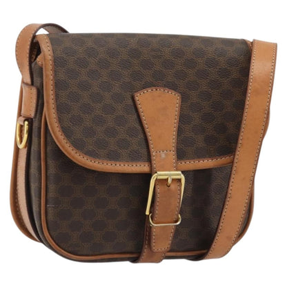 Celine Vintage Macadam Shoulder Bag Canvas and Leather, Brown, Canvas, Shoulder Bag