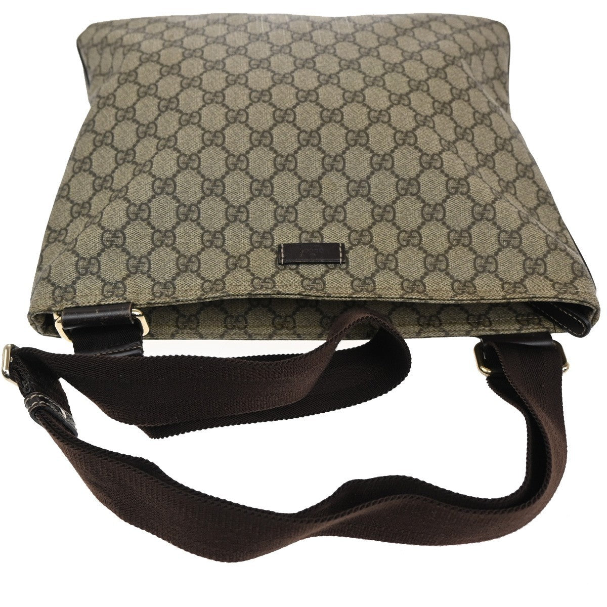 Gucci Zip Top Messenger Bag GG Coated Canvas, BROWN, CANVAS, Shoulder bag