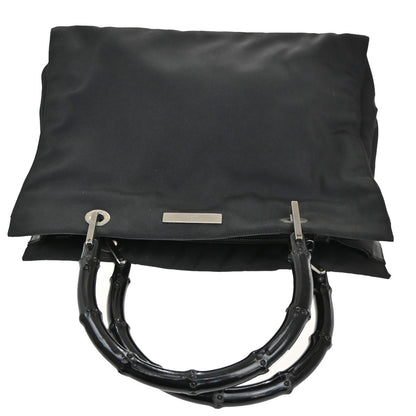 Gucci Vintage Bamboo Handle Tote Nylon, BLACK, NYLON, Tote bag