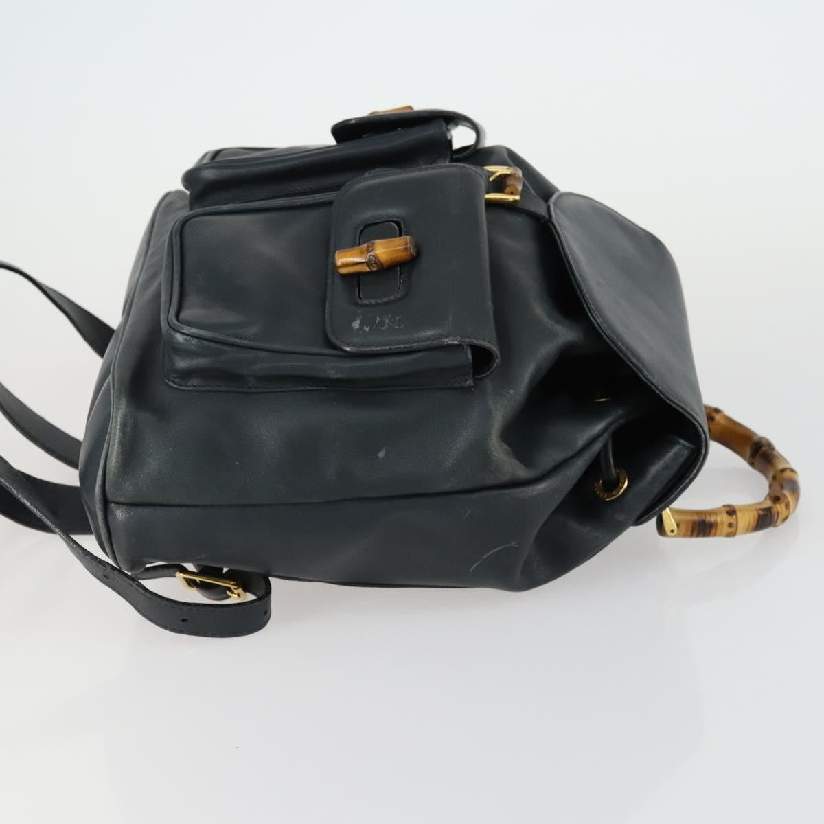 Gucci Vintage Bamboo Backpack Leather, BLACK, LEATHER, Backpack