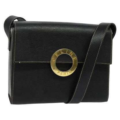 Celine Vintage Circle Logo Crossbody Bag Leather, BLACK, LEATHER, Crossbody bag