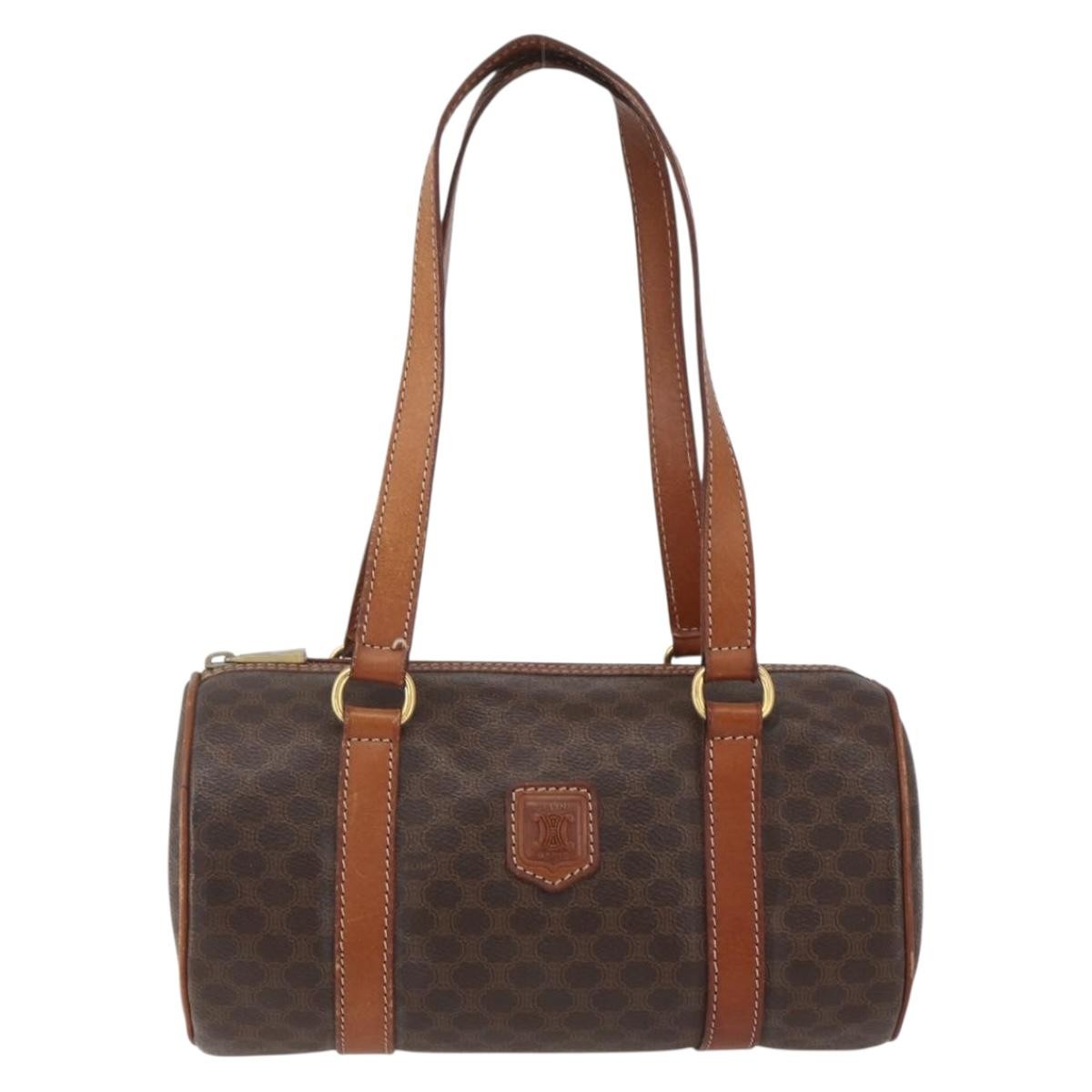 Celine Vintage Macadam Handbag Canvas and Leather, BROWN, CANVAS, Handbag