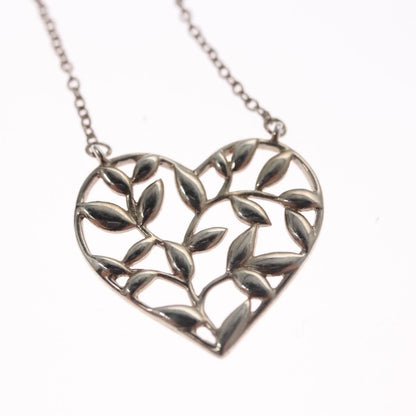 Tiffany & Co. Paloma Picasso Olive Leaf Heart Pendant Necklace Silver, SILVER, SILVER, Necklace
