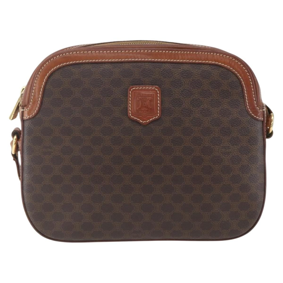 Celine Vintage Macadam Shoulder Bag Canvas and Leather, BROWN, CANVAS, Shoulder bag