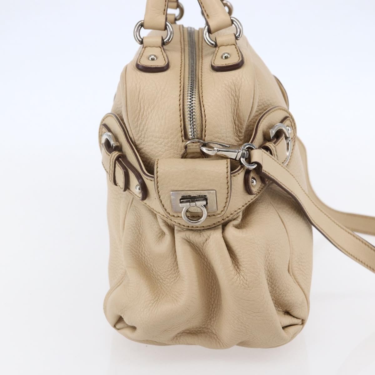 Salvatore Ferragamo Gancini handbag Leather, BEIGE, LEATHER, Shoulder bag
