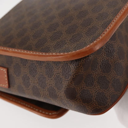 Celine Vintage Macadam Circle Logo Shoulder Bag Canvas and Leather, BROWN, CANVAS, Shoulder bag