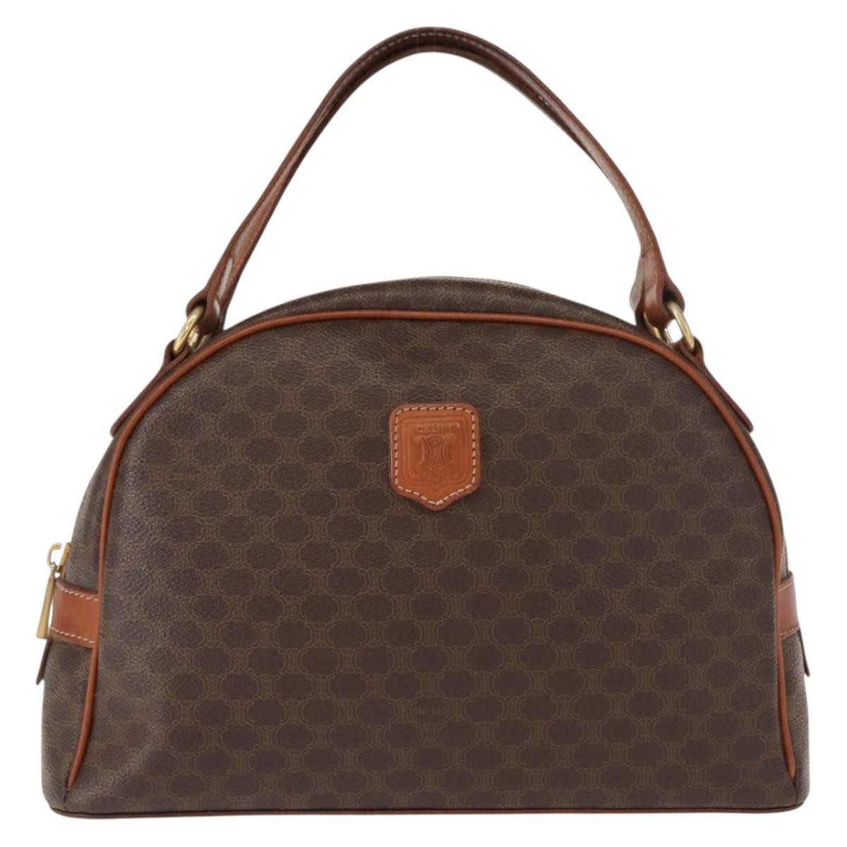 Celine Vintage Macadam Handbag Canvas and Leather, BROWN, CANVAS, Handbag