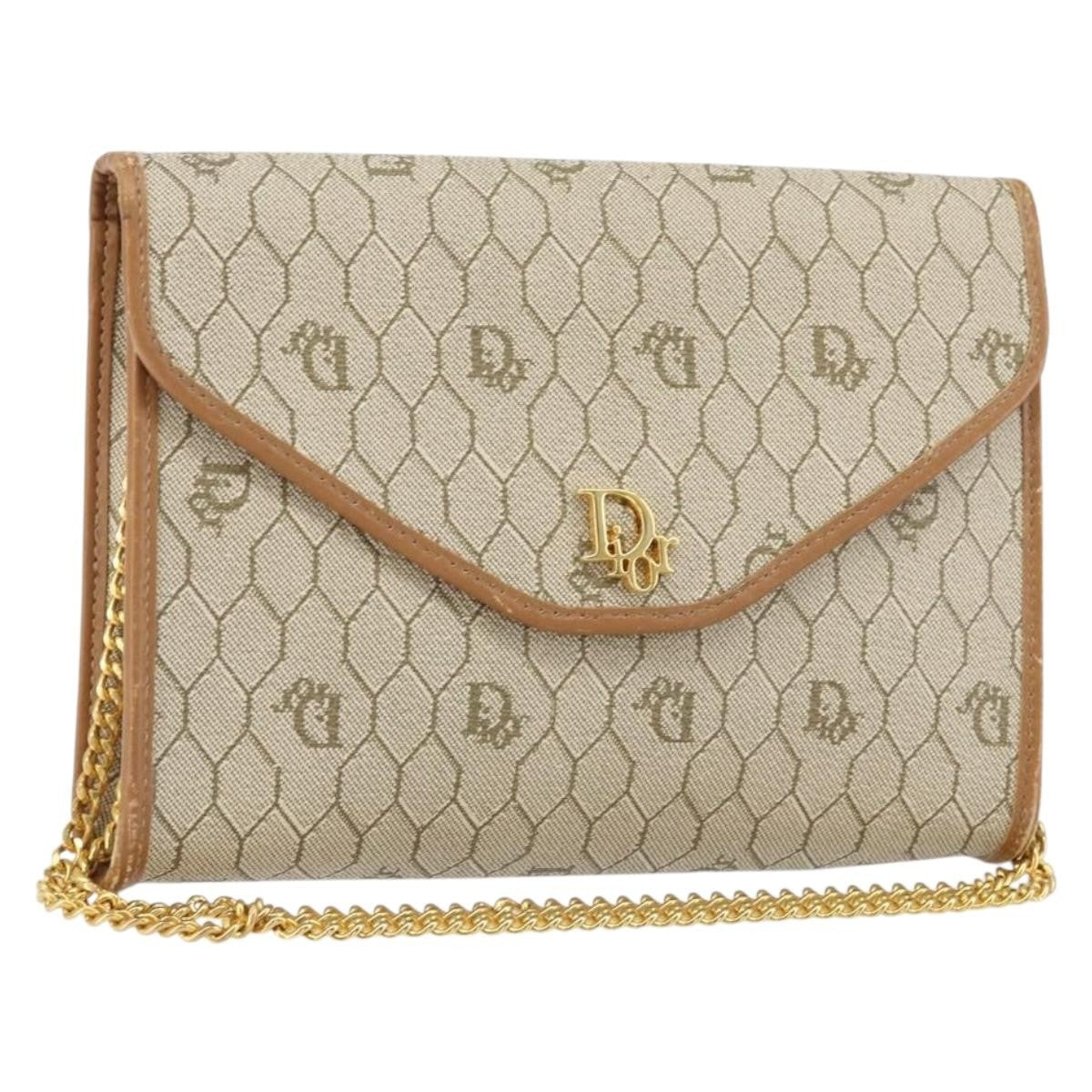 Christian Dior Vintage Honeycomb chain Canvas, BEIGE, CANVAS, Shoulder bag
