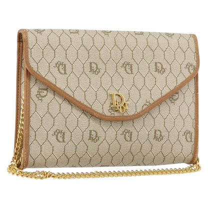 Christian Dior Vintage Honeycomb chain Canvas, BEIGE, CANVAS, Shoulder bag