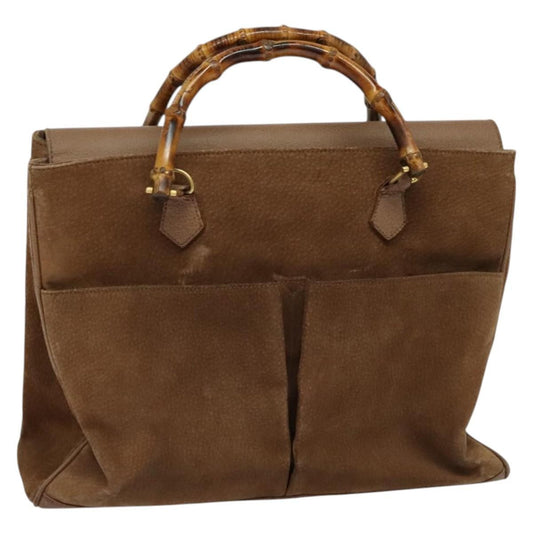 Gucci Bamboo Handle Tote Suede, BROWN, SUEDE, Tote bag