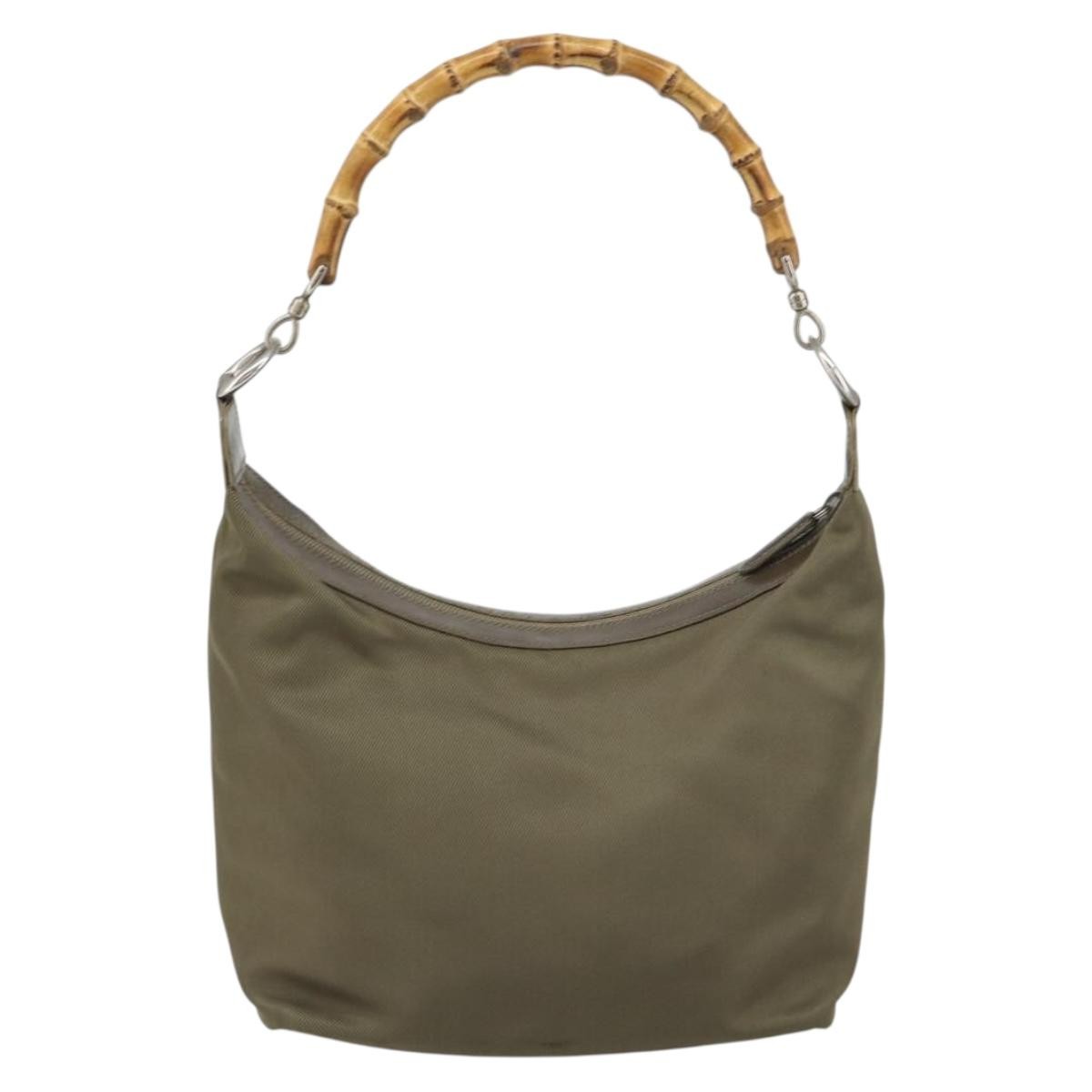 Gucci Vintage Bamboo Shoulder Bag Nylon, KHAKI, NYLON, Shoulder bag