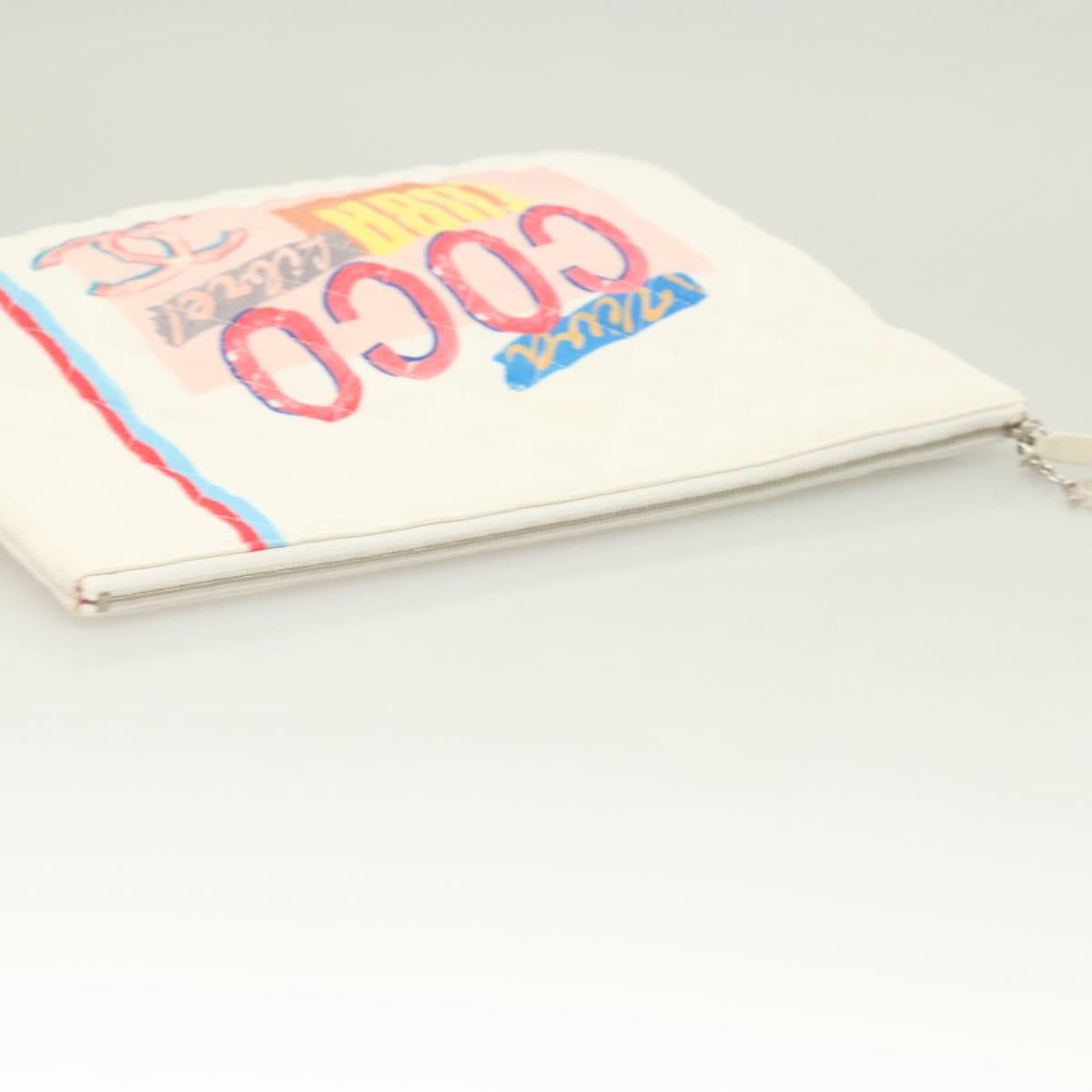 Chanel Coco Cuba Pouch Printed Quilted Canvas, WHITE, CANVAS, Clutche & pouche