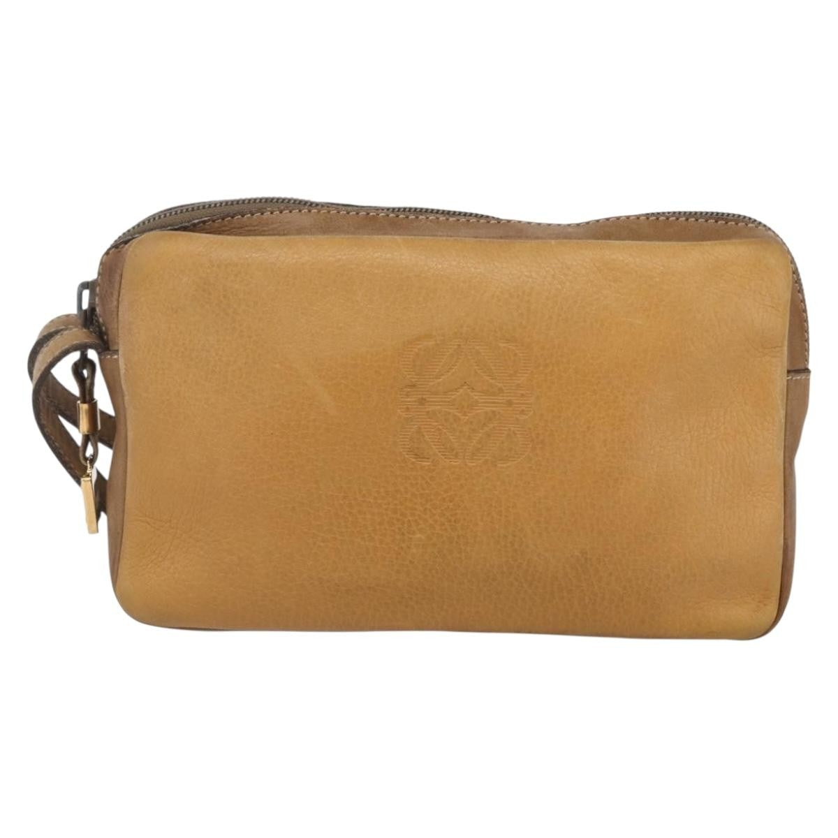 Loewe Anagram Clutch Bag Leather, BEIGE, LEATHER, Clutche & pouche
