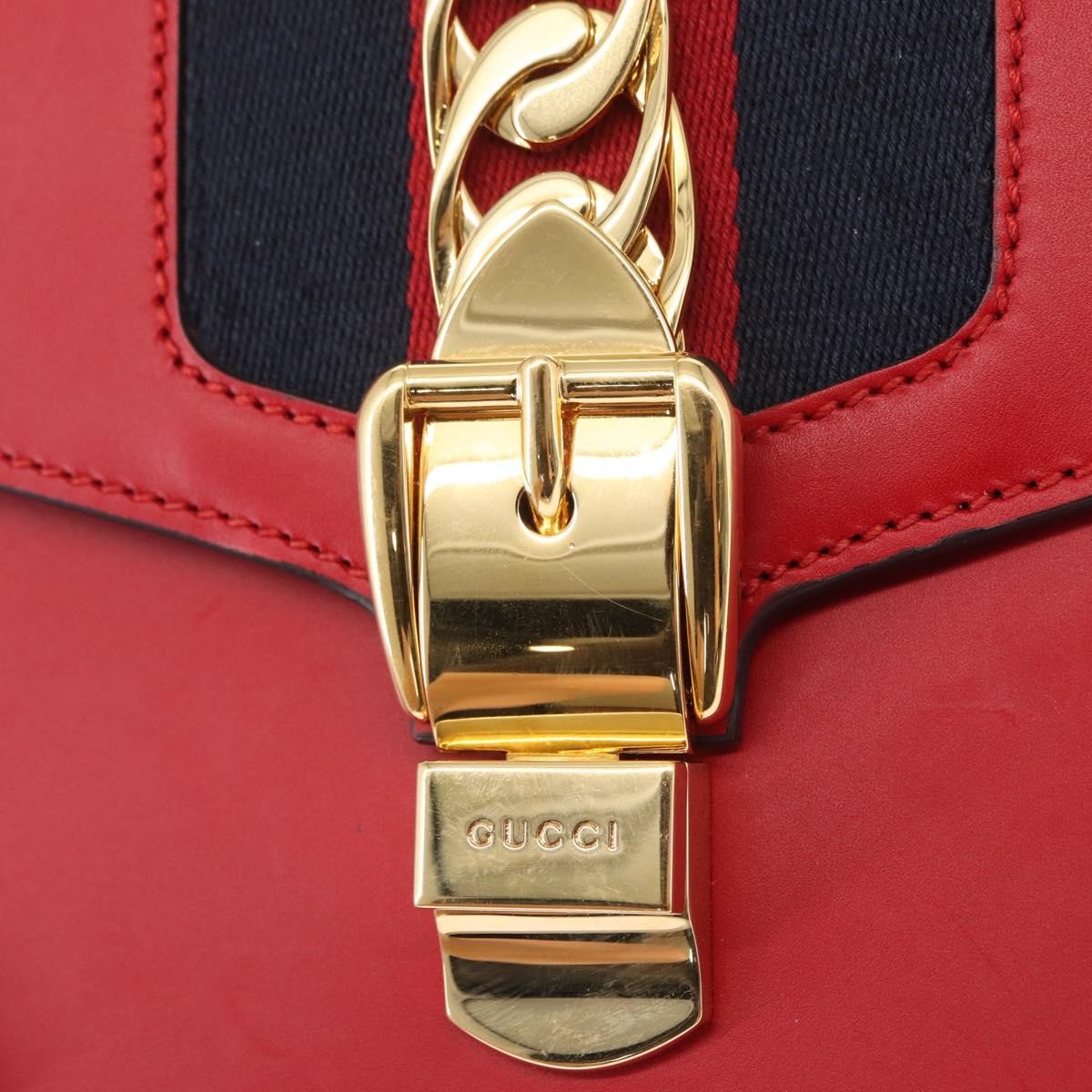Gucci Sylvie Shoulder Bag Leather, RED, LEATHER, Shoulder bag
