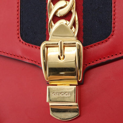 Gucci Sylvie Shoulder Bag Leather, RED, LEATHER, Shoulder bag