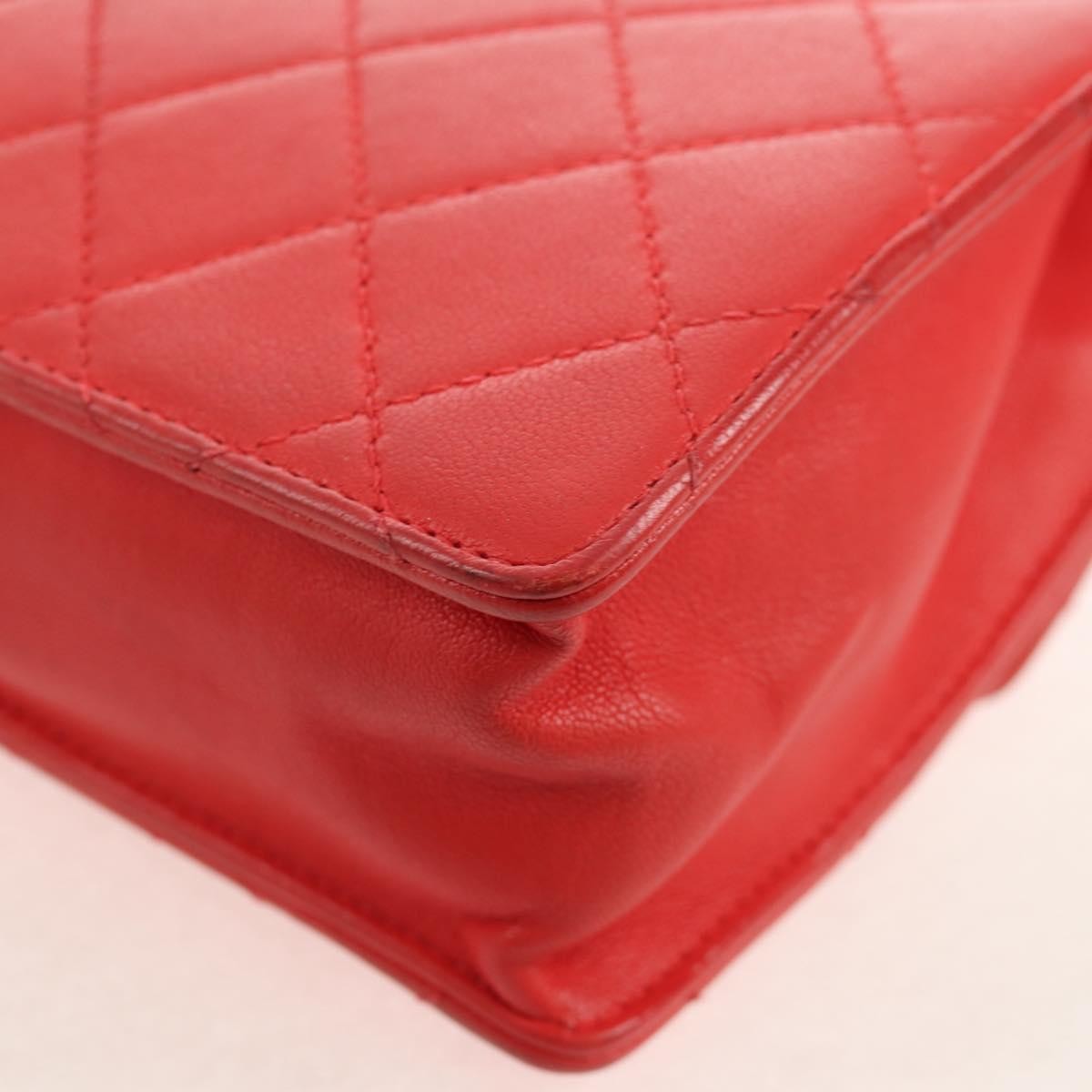 Chanel Pearl Chain Flap Bag Quilted Lambskin, RED, CALFSKIN, Clutche & pouche