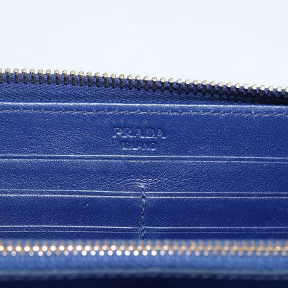 Prada Zip Around Organizer Wallet Saffiano Leather with Applique, BLUE, LEATHER, Wallets