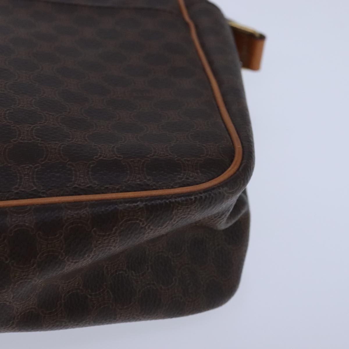 Celine Vintage Macadam Shoulder Bag Leather, BROWN, PVC,Leather,Canvas, Shoulder bag