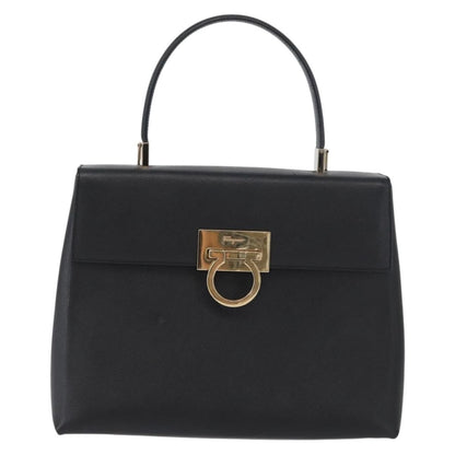 Salvatore Ferragamo Gancini handbag Leather, BLACK, LEATHER, Handbag