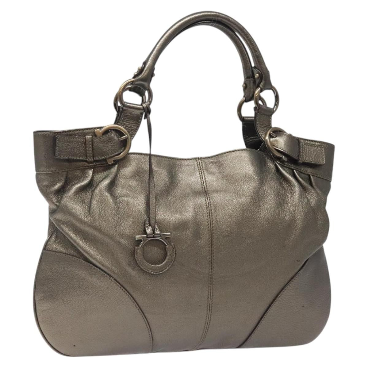 Salvatore Ferragamo Gancini Tote Leather, SILVER, LEATHER, Tote bag