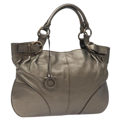 Salvatore Ferragamo Gancini Tote Leather, SILVER, LEATHER, Tote bag