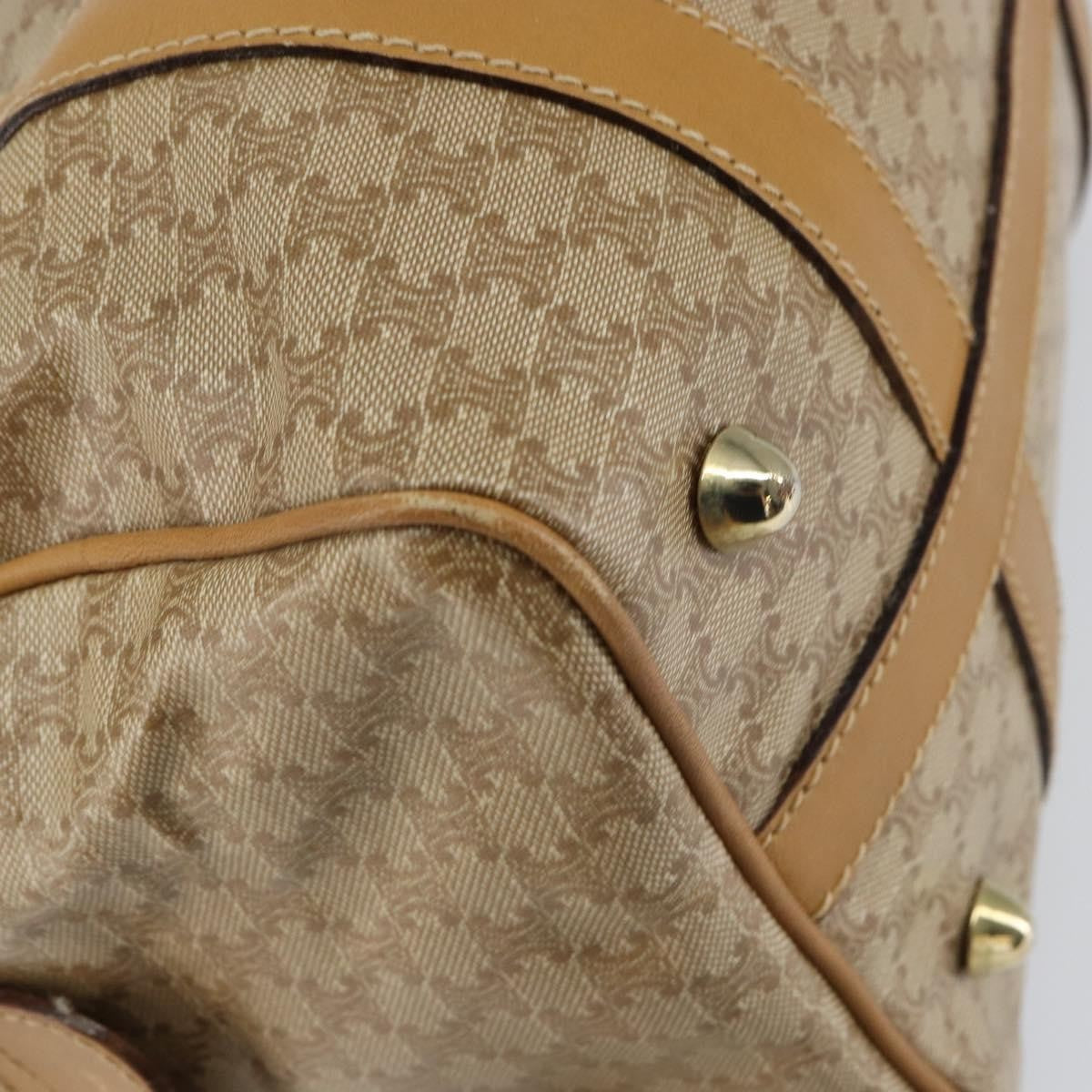 Celine Vintage Macadam Handbag Canvas and Leather, BEIGE, CANVAS, Handbag