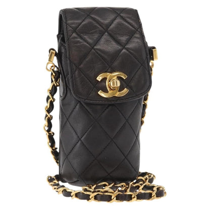 Chanel Chain Shoulder Bag Leather, BLACK, LEATHER, Shoulder bag