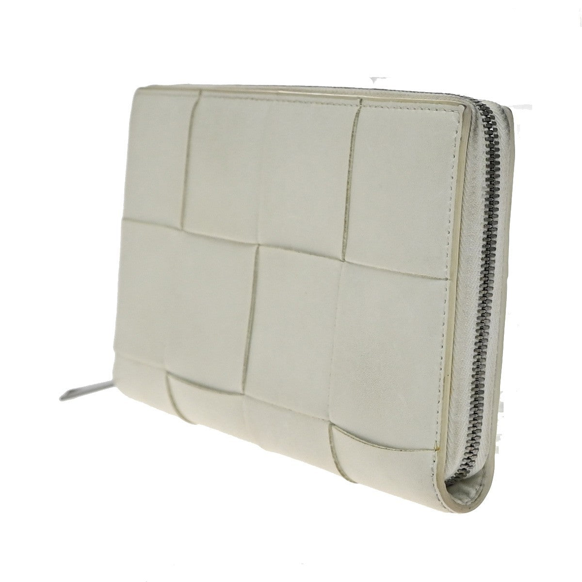 Bottega Veneta Cassette Zip Around Wallet Maxi Intrecciato Leather, WHITE, LEATHER, Wallets