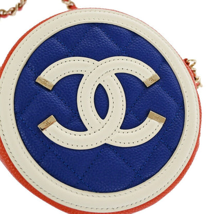 Chanel Filigree Round Coin Purse Quilted Caviar, MULTICOLOUR, LEATHER, Shoulder bag