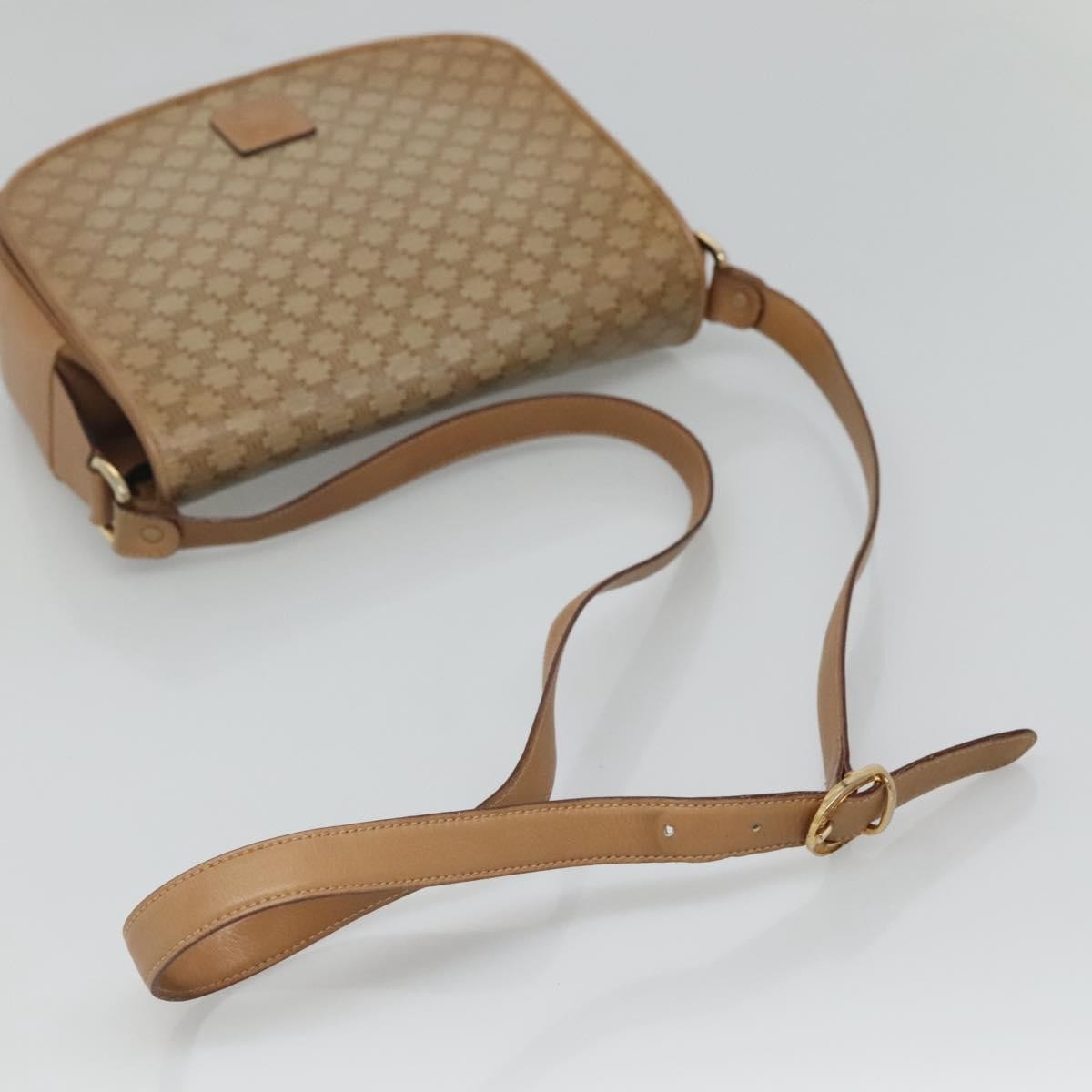 Celine Vintage Macadam Shoulder Bag Canvas and Leather, BEIGE, CANVAS, Shoulder bag