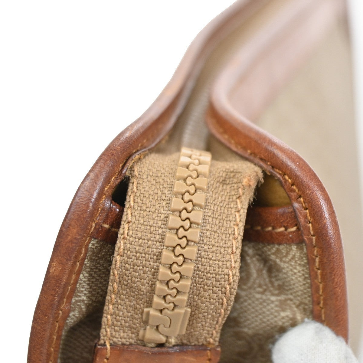 Celine Vintage Zip Wristlet Clutch Macadam Coated Canvas, BEIGE, CANVAS, Clutche & pouche