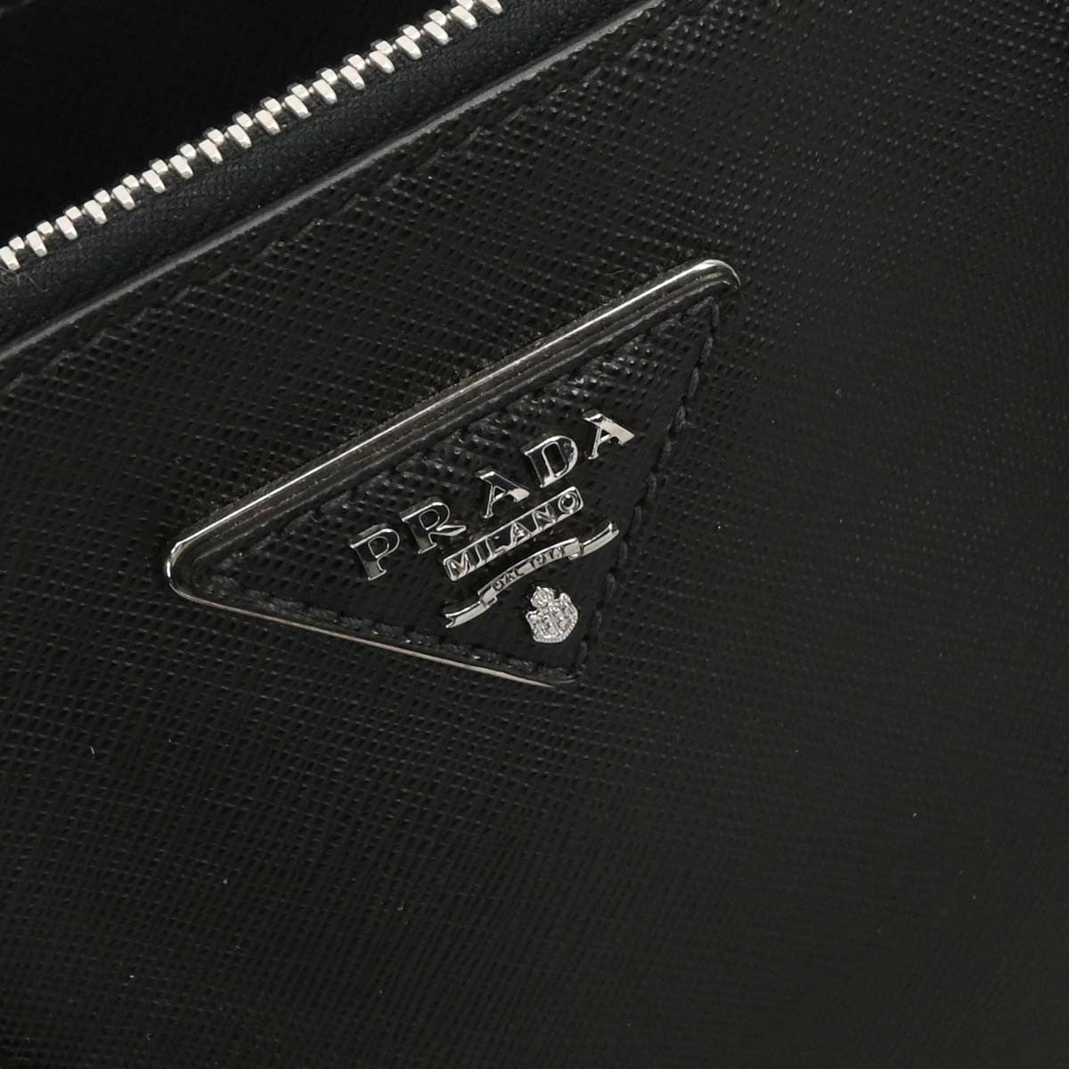 Prada Grommet Galleria Double Zip Tote City Calfskin, BLACK, LEATHER, Shoulder bag