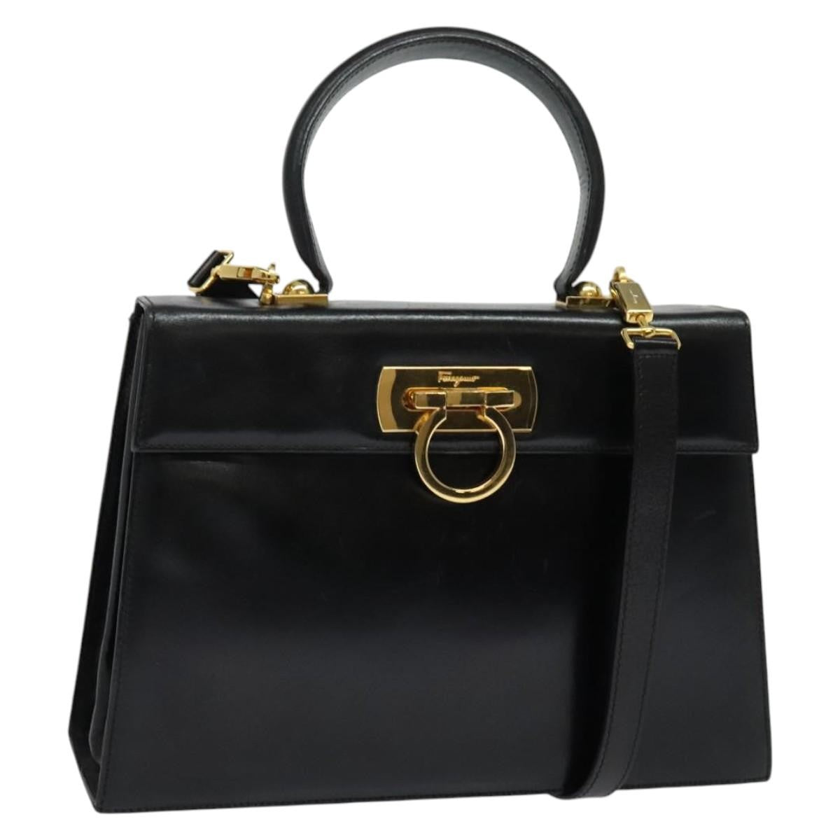 Salvatore Ferragamo Gancini Convertible Top Handle Bag Leather, BLACK, LEATHER, Handbag