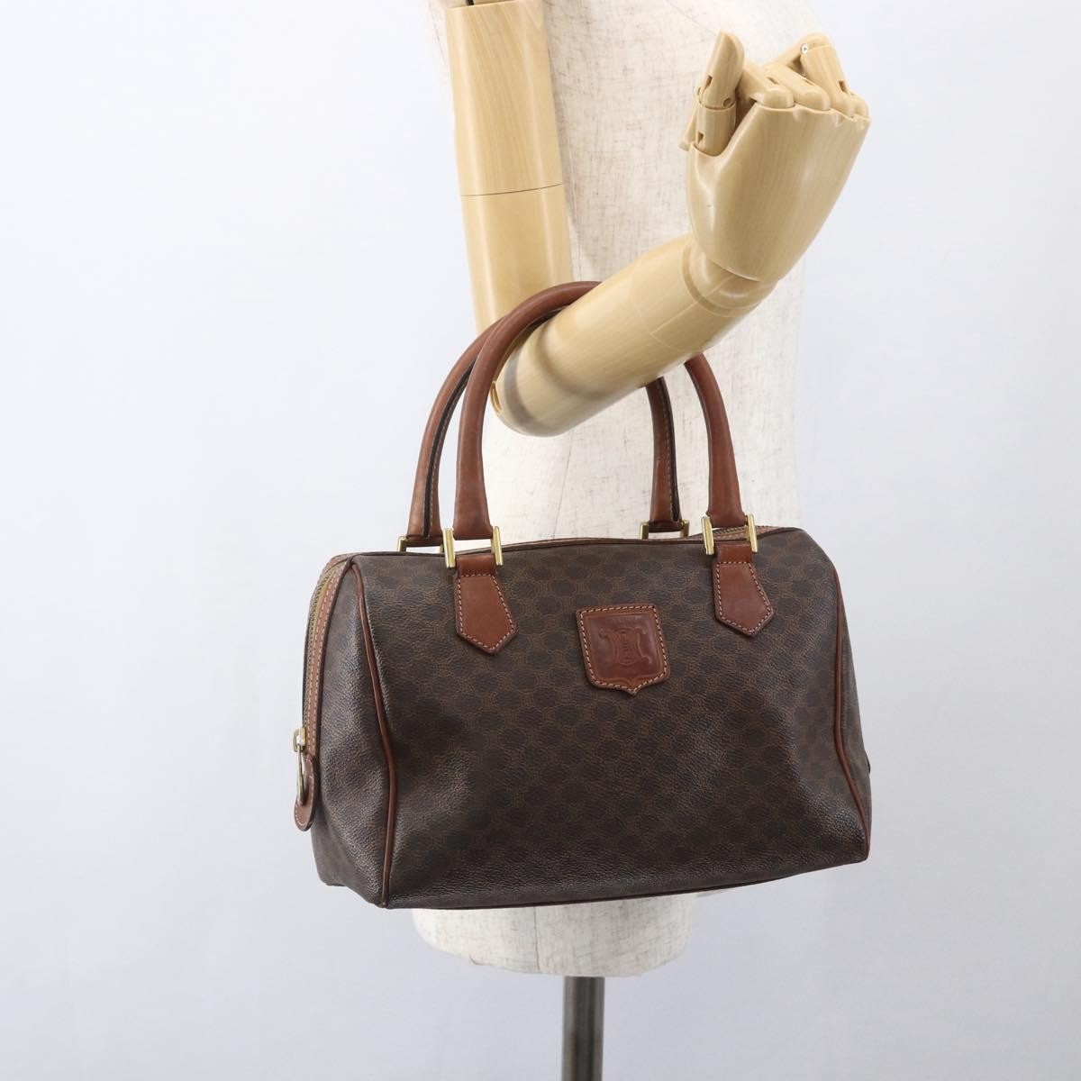 Celine Boston Bag Triomphe Coated Canvas, BROWN, CANVAS, Handbag