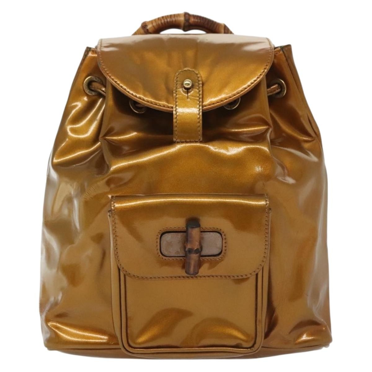 Gucci Vintage Bamboo Backpack Patent, GOLD, PATENT_LEATHER, Backpack