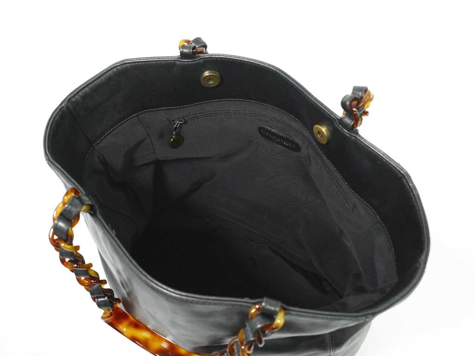 Chanel Vintage CC Resin Chain Tote Leather, BLACK, LEATHER, Tote bag