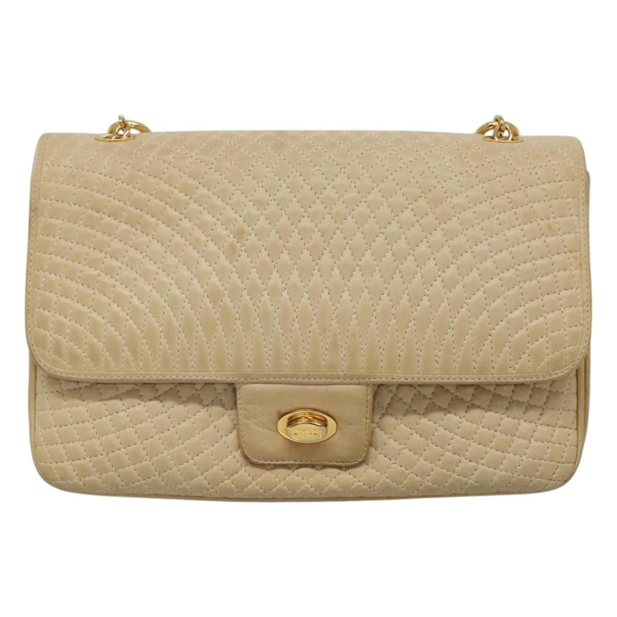 Bally Vintage Chain Shoulder Bag Quilted Leather, BEIGE, LEATHER, Shoulder bag