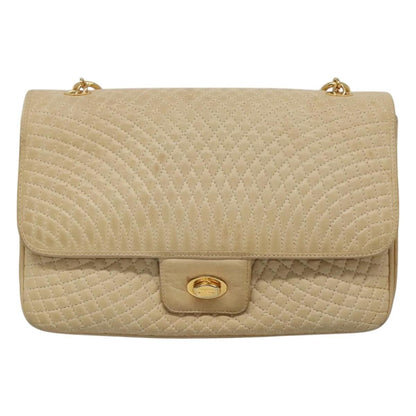Bally Vintage Chain Shoulder Bag Quilted Leather, BEIGE, LEATHER, Shoulder bag