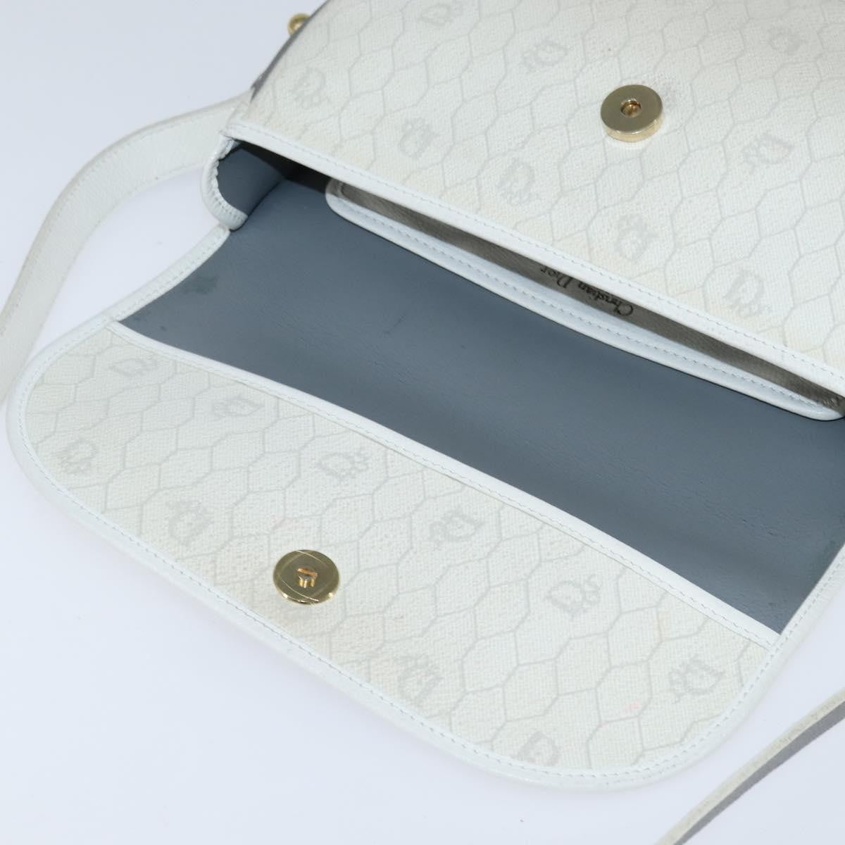 Christian Dior Vintage Honeycomb Flap Crossbody Bag Canvas and Leather, WHITE, CANVAS, Shoulder bag