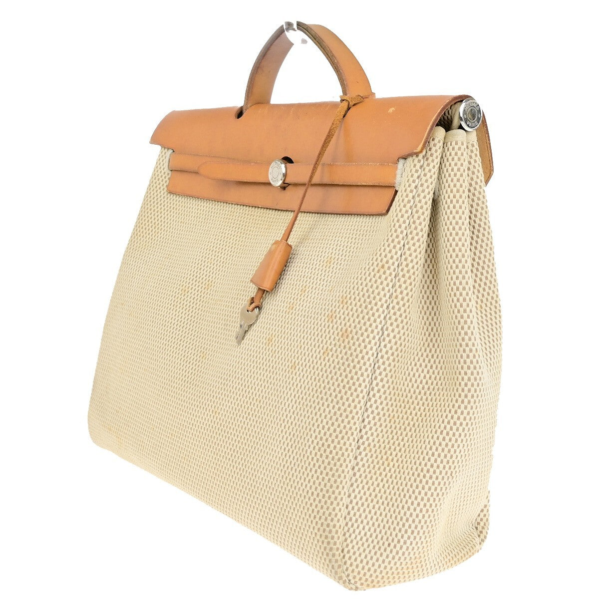 Hermes Herbag Zip Leather and Toile, BROWN, CANVAS, Travel bag