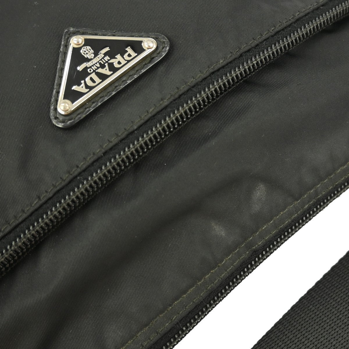 Prada Front Zip Messenger Bag Tessuto, BLACK, NYLON, Shoulder bag