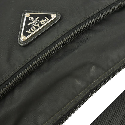 Prada Front Zip Messenger Bag Tessuto, BLACK, NYLON, Shoulder bag