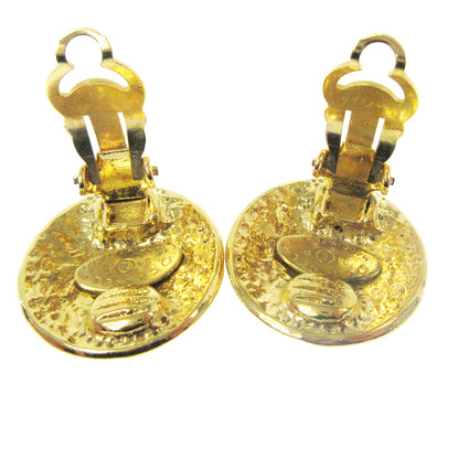 Chanel Vintage CC Round Clip-On Earrings Metal, GOLD, GOLD_PLATED, Earrings