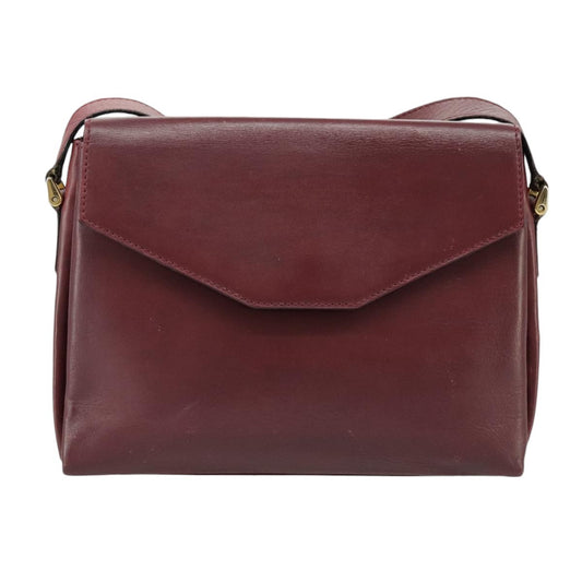 Celine Circle logo Leather, BURGUNDY, LEATHER, Shoulder bag