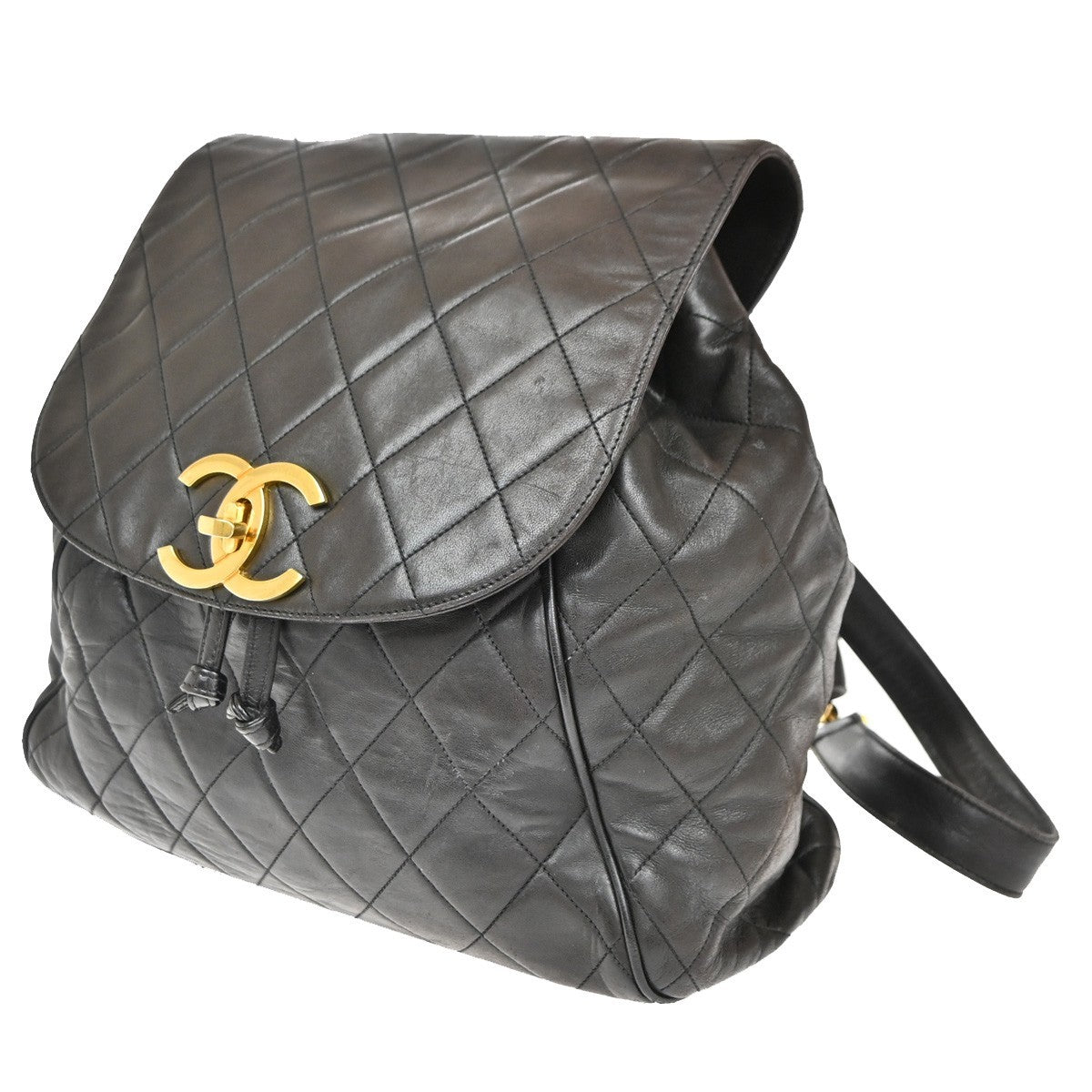 Chanel Vintage CC Flap Backpack Leather, BROWN, LEATHER, Backpack