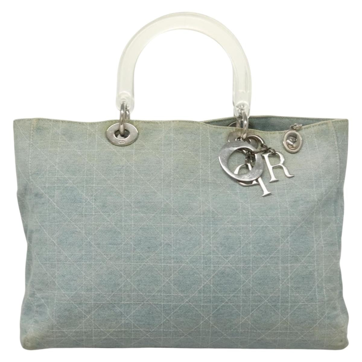 Christian Dior Vintage Lady Dior Bag Cannage Quilt Denim, BLUE, CANVAS, Tote bag