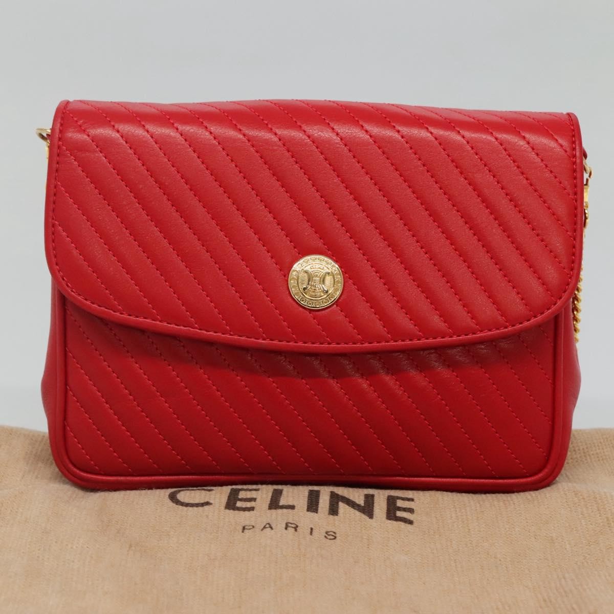 Celine Chain Shoulder Bag Leather, RED, LEATHER, Shoulder bag