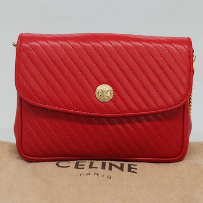 Celine Chain Shoulder Bag Leather, RED, LEATHER, Shoulder bag