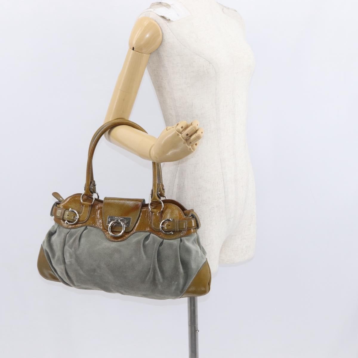 Salvatore Ferragamo Gancini handbag Suede, GREEN, SUEDE, Handbag