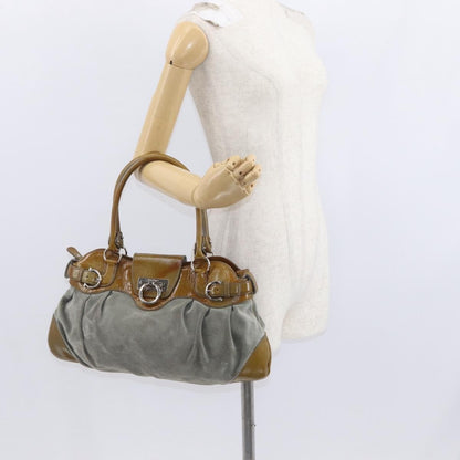 Salvatore Ferragamo Gancini handbag Suede, GREEN, SUEDE, Handbag